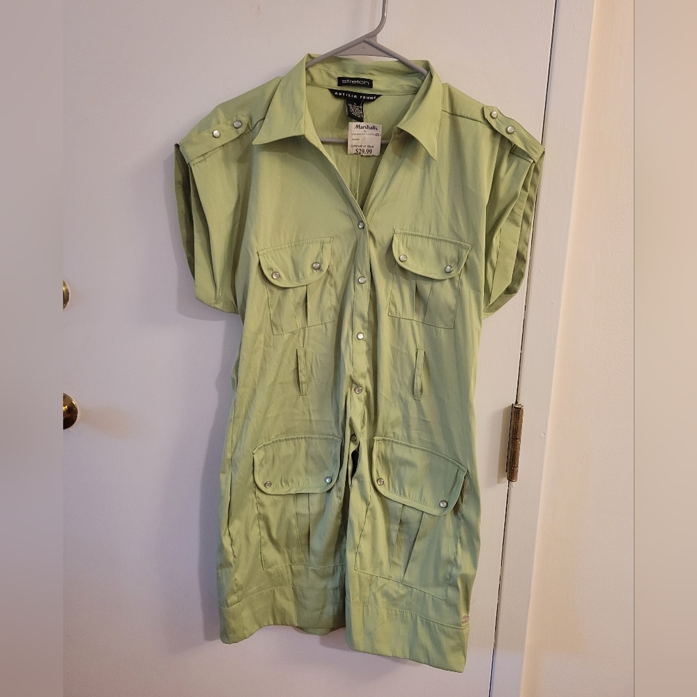 Green Button-Up Utility Dress